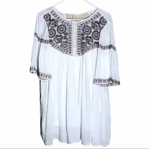 ZARA TFR EMBROIDERED BABYDOLL TUNIC DRESS SZ M - Picture 2 of 3